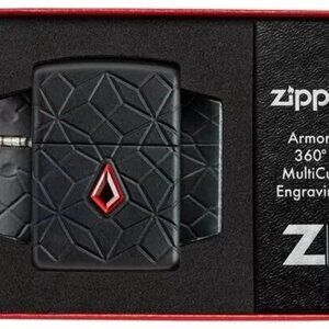 Armor Lighter With Red Crystal, Black Matte Finish Zippo Lighter